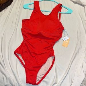 NWT Red Halter Top Kona Sol One Piece Swimsuit